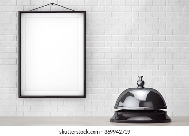 Service Bell Ring In Front Of Brick Wall With Blank Frame Extreme Closeup