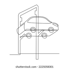 Service car. Car on lift. Bottom view. Continuous line drawing illustration - Powered by Shutterstock