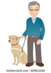 Service Dog And Visually Impaired Senior Man