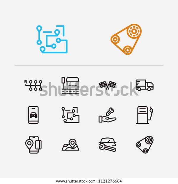 Service icons set. Gas station and service icons\
with car seller, bus stop and car repair. Set of position for web\
app logo UI\
design.