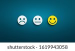 Service rating with smiley faces on blue background, panorama, copy space. Rating feedback scale.