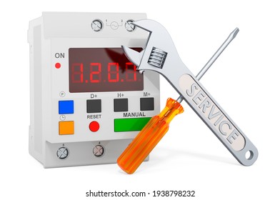 Service and repair of digital timer switch, 3D rendering isolated on white background