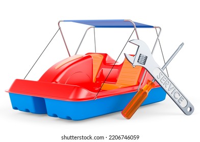 Service And Repair Of Paddle Boat, 3D Rendering Isolated On White Background