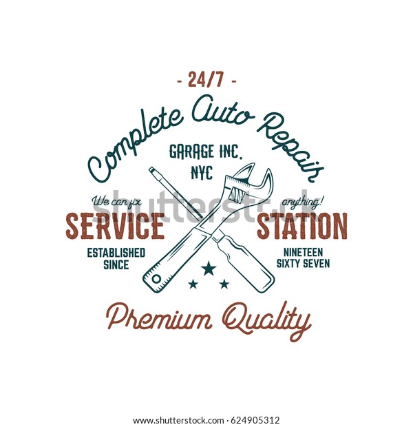 Service station vintage label tee design
graphics, complete auto repair service typography print. Custom
t-shirt stamp, teeshirt graphic. Good for tee shirt print, emblem,
logo on web.
artwork