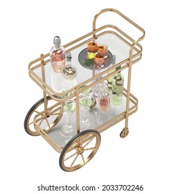 Serving Bar Cart - 3d Illustration Isolated On White Background	