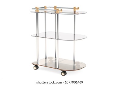 Serving cart, table from metal and glass. 3D rendering isolated on white background