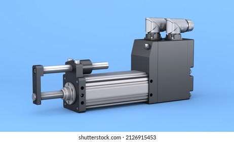 Servo Electric Cylinder. Exlar Linear Actuator. 3d Render