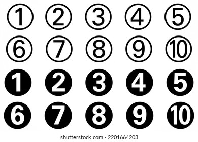 set of 1 to 10 numbers in black and white colour 