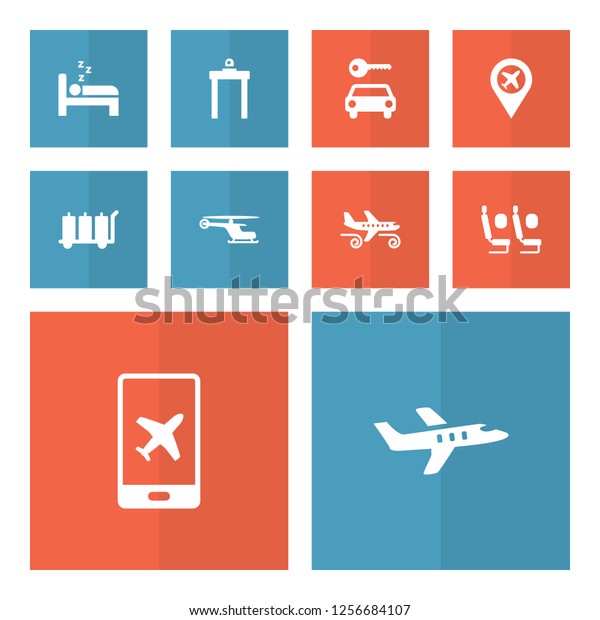 Set of 10 plane icons set. Collection of
bed, economy class, pin and other
elements.