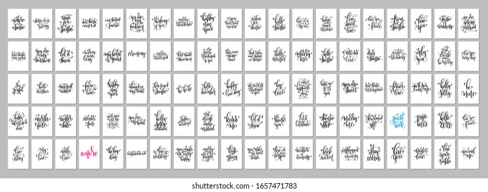 set of 100 hand lettering quotes posters about christmas and love day, winter holidays raster version illustration collection - Powered by Shutterstock