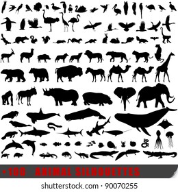 Set Of 100 Very Detailed Animal Silhouettes