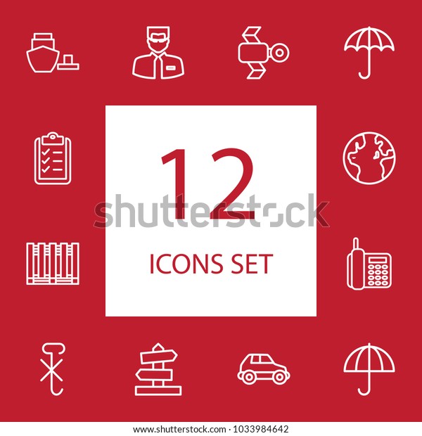 Set of 12 logistic icons\
line style set. Collection of car, pallet, satellite and other\
elements.