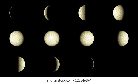 Set of 12 Moon phases