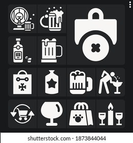 Set Of 13 Beer Filled Icons Such As Shopping Bag, Shopping Cart, Big Wine Glass, Vodka, Beer, Wine, Drinking