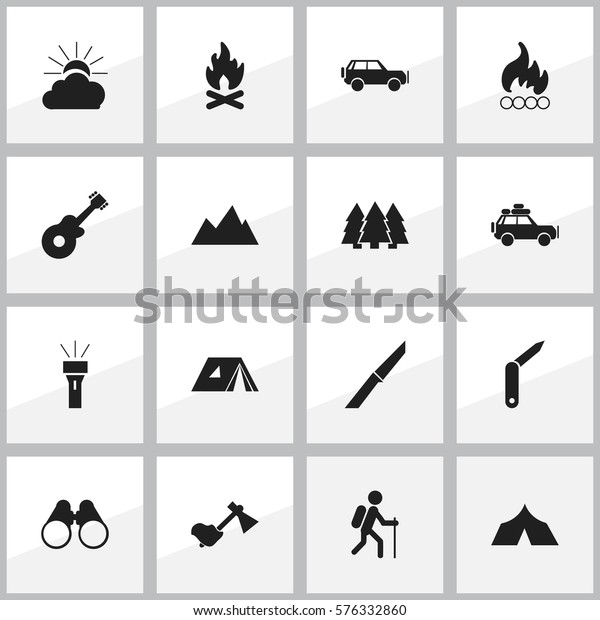 Set Of 16 Editable Camping Icons.\
Includes Symbols Such As Voyage Car, Refuge, Shelter And More. Can\
Be Used For Web, Mobile, UI And Infographic\
Design.
