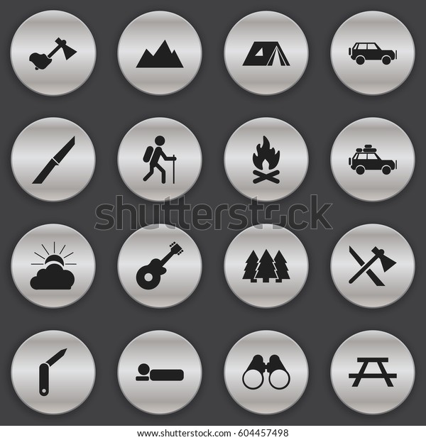 Set Of 16 Editable Camping Icons.\
Includes Symbols Such As Voyage Car, Shelter, Sunrise And More. Can\
Be Used For Web, Mobile, UI And Infographic\
Design.