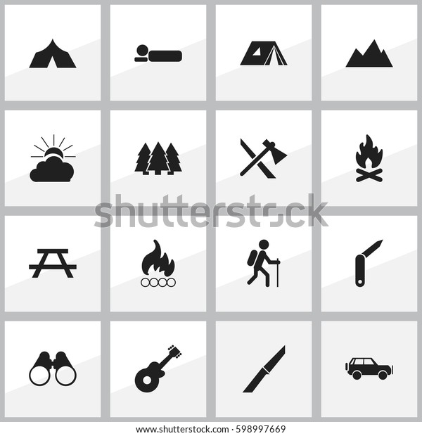 Set Of 16 Editable Travel Icons. Includes Symbols\
Such As Peak,  Sunrise And More. Can Be Used For Web, Mobile, UI\
And Infographic\
Design.
