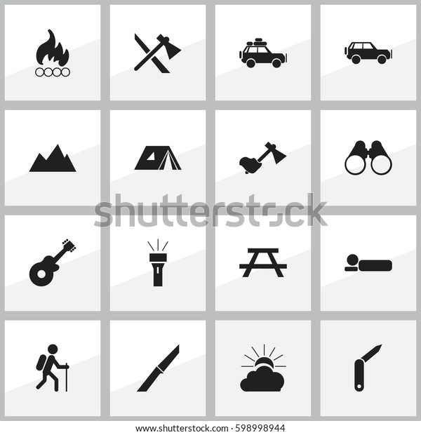 Set Of 16 Editable Trip Icons.\
Includes Symbols Such As Shelter, Sunrise, Voyage Car And More. Can\
Be Used For Web, Mobile, UI And Infographic\
Design.