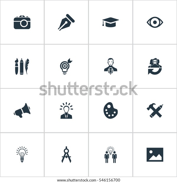 Set Of 16 Simple\
Creative Thinking Icons. Can Be Found Such Elements As View,\
Leader, Dividers And\
Other.