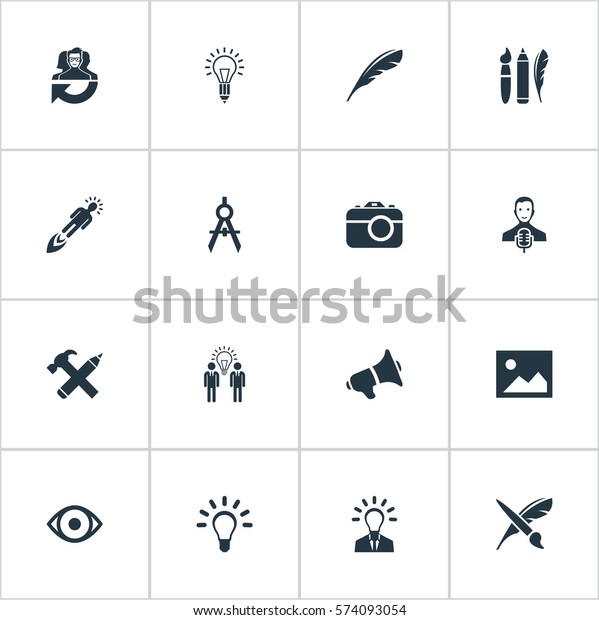 Set\
Of 16 Simple Creative Thinking Icons. Can Be Found Such Elements As\
Dividers, Performance, Business Discussion And\
Other.