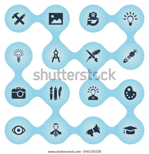 Set Of 16 Simple Visual Art\
Icons. Can Be Found Such Elements As Brush, Image, Performance And\
Other.