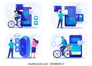 Set 2D Flat concepts Mobile apps for different groups of people and goals