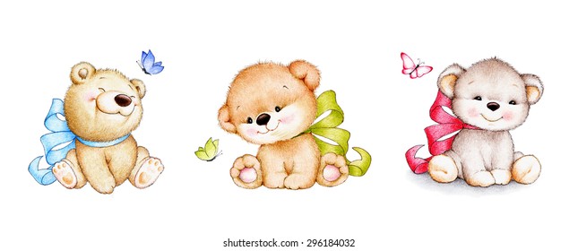 Set 3 Cute Teddy Bears Bows Stock Illustration 296184032 | Shutterstock