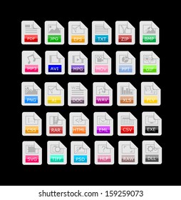 Set of 30 file format, extensions icons vector