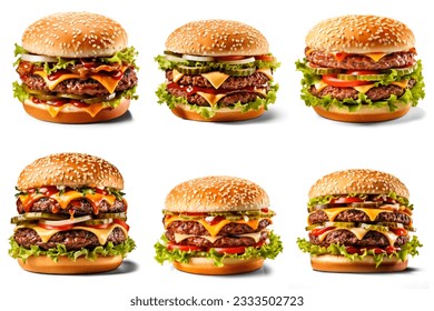 Set of 3D burgers isolated on white background with copy space - Powered by Shutterstock