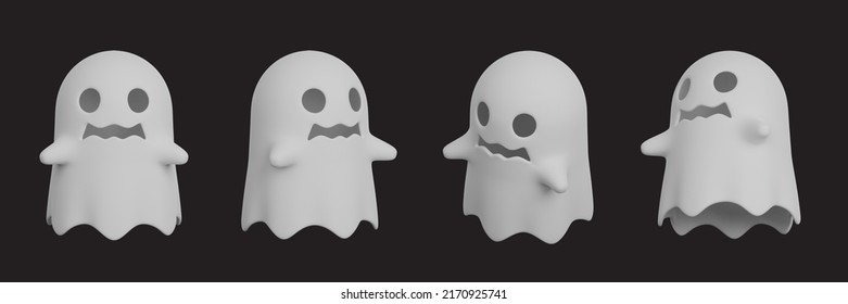 Set Of 3D Ghost For Halloween 3D Rendering