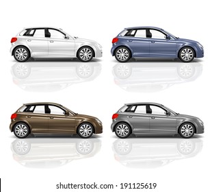 Set Of 3D Hatchback Car.