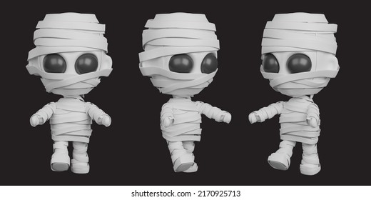 Conjunto de momias 3D para halloween. representación 3D