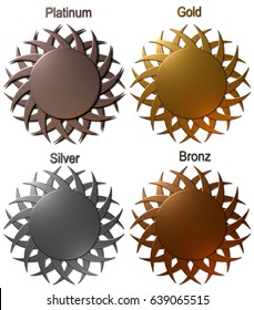 Set of 3D platinum gold silver and bronze medals Illustration isolated on white background