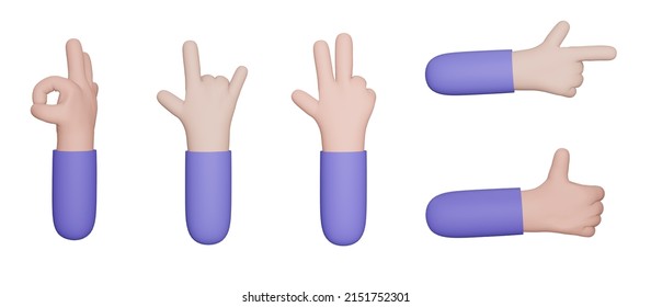 A set of 3d png hand icons. Modern 3d hand icons for web design, banners, posters, presentations.