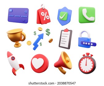 Set Of 3d Render Icon High Resolution On White Background. 3d Render Icon Set.