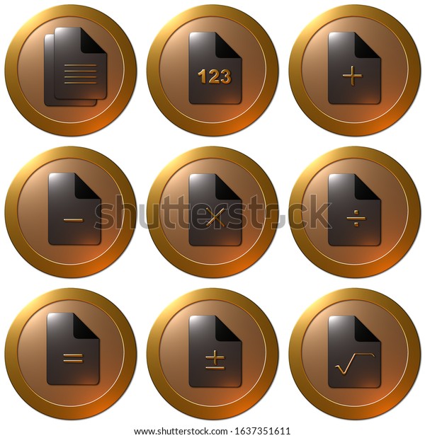 A set of\
3D rendered mathematical symbol icons in metallic gold and platinum\
finish isolated on a white\
background