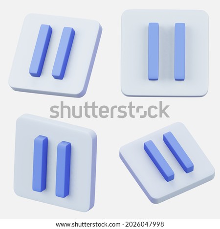 Set of  3D rendering pause icon interface symbol isolated on white background.  Video or music player apps element. 