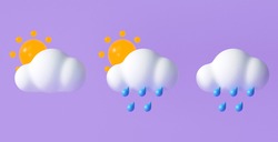 Set Of 3D Weather Icons  For Forecast Design Application And Web. 3d Render Illustration.