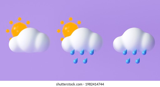 Set of 3D Weather icons  for forecast design application and web. 3d render illustration.