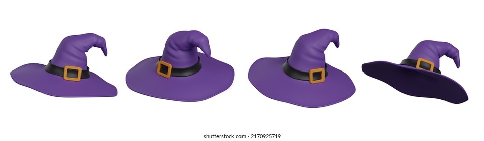 Set Of 3D Witch Hat For Halloween 3D Rendering