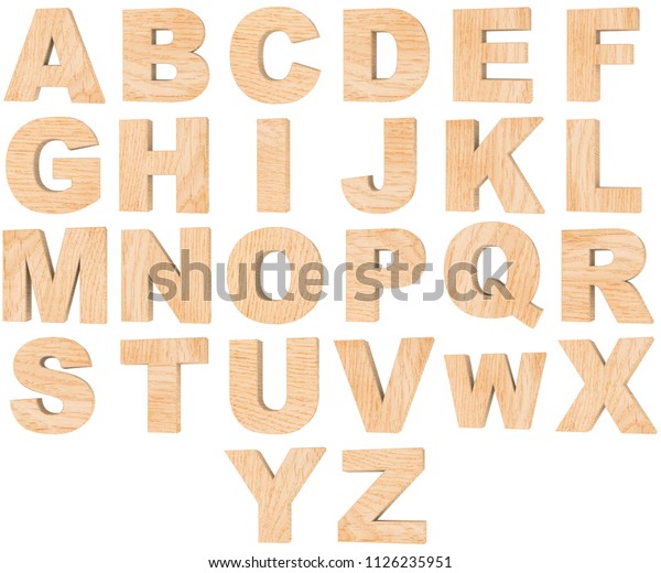 白い背景に3d木の英語のアルファベットと数字のセット のイラスト素材
