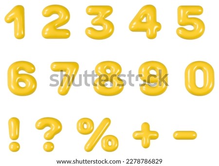 Set of 3d yellow rounded numbers and symbols on white background  商業照片 © 