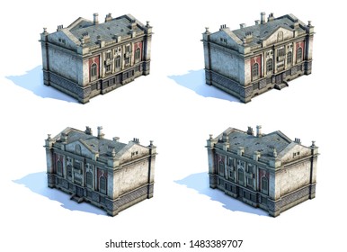 Set of 3d-renders of old house