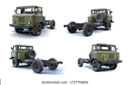 Set Of 3D-renders Of Old Military Truck