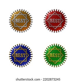 A Set Of 4 - 3D Rendered Illustrations Of Metallic Textured Seals With The Text 