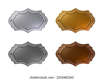 Set of 4 - 3d rendered illustrations of Platinum, Gold, Silver and Bronze metallic textured round cornered with smooth blank areas for text, isolated on a white background.