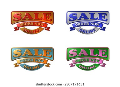A set of 4 - 3D-rendered illustrations of metallic textured signs with the text 