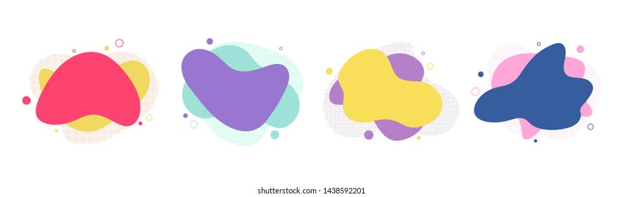 Set of 4 abstract modern graphic liquid elements. Dynamical waves different colored fluid forms. Isolated banners with flowing liquid shapes. Template for the design of a logo, flyer or presentation. 