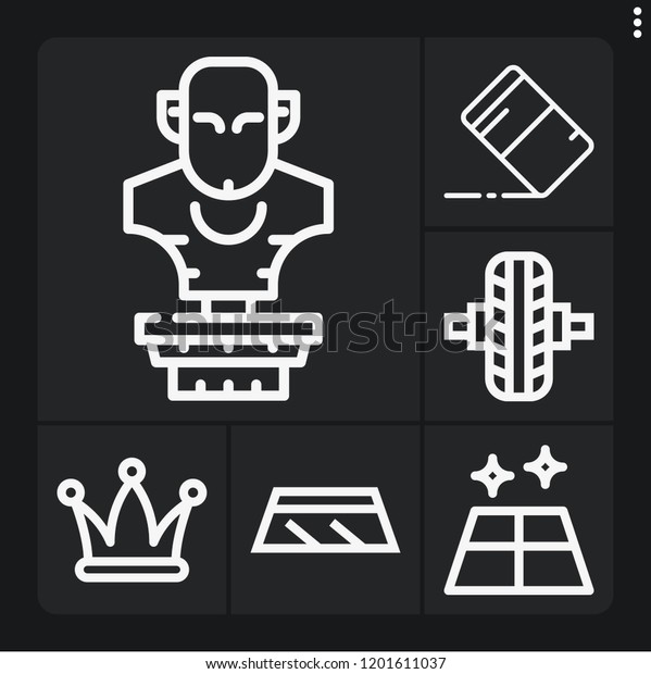 Set of 6 new outline icons such as hat,\
eraser, floor, tire,\
windshield