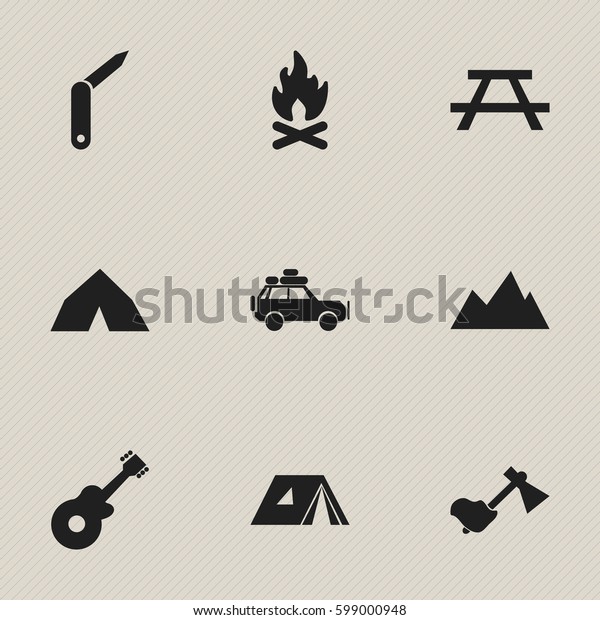 Set Of 9 Editable Camping Icons.\
Includes Symbols Such As Peak, Shelter, Voyage Car And More. Can Be\
Used For Web, Mobile, UI And Infographic\
Design.